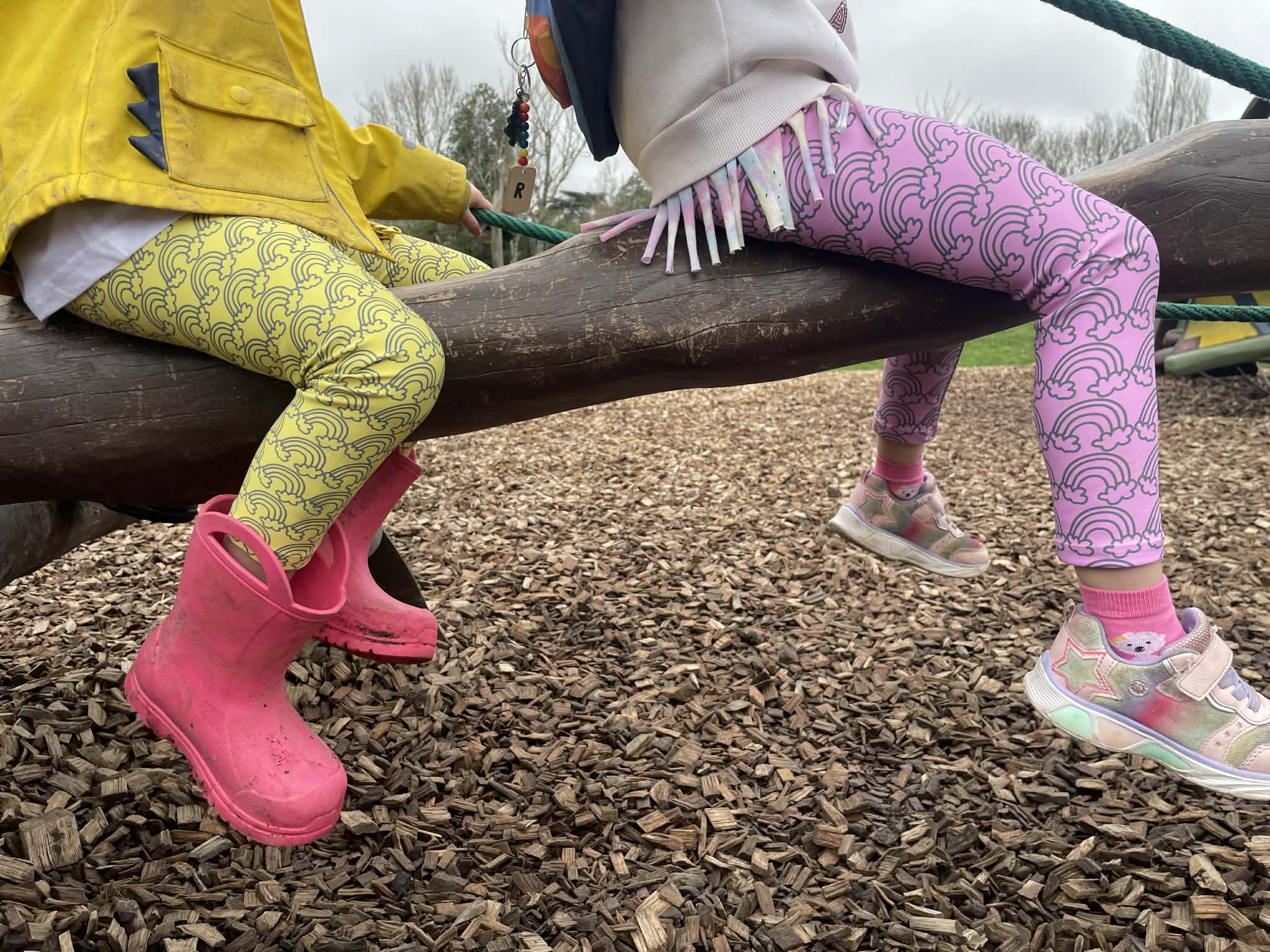 Rainy Days Muddy Puddles Pink Rainbow Print Kid's Leggings Activewear
